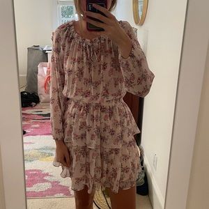 Shabby Chic Smocked Waist Rose/Floral Pink Mini Dress